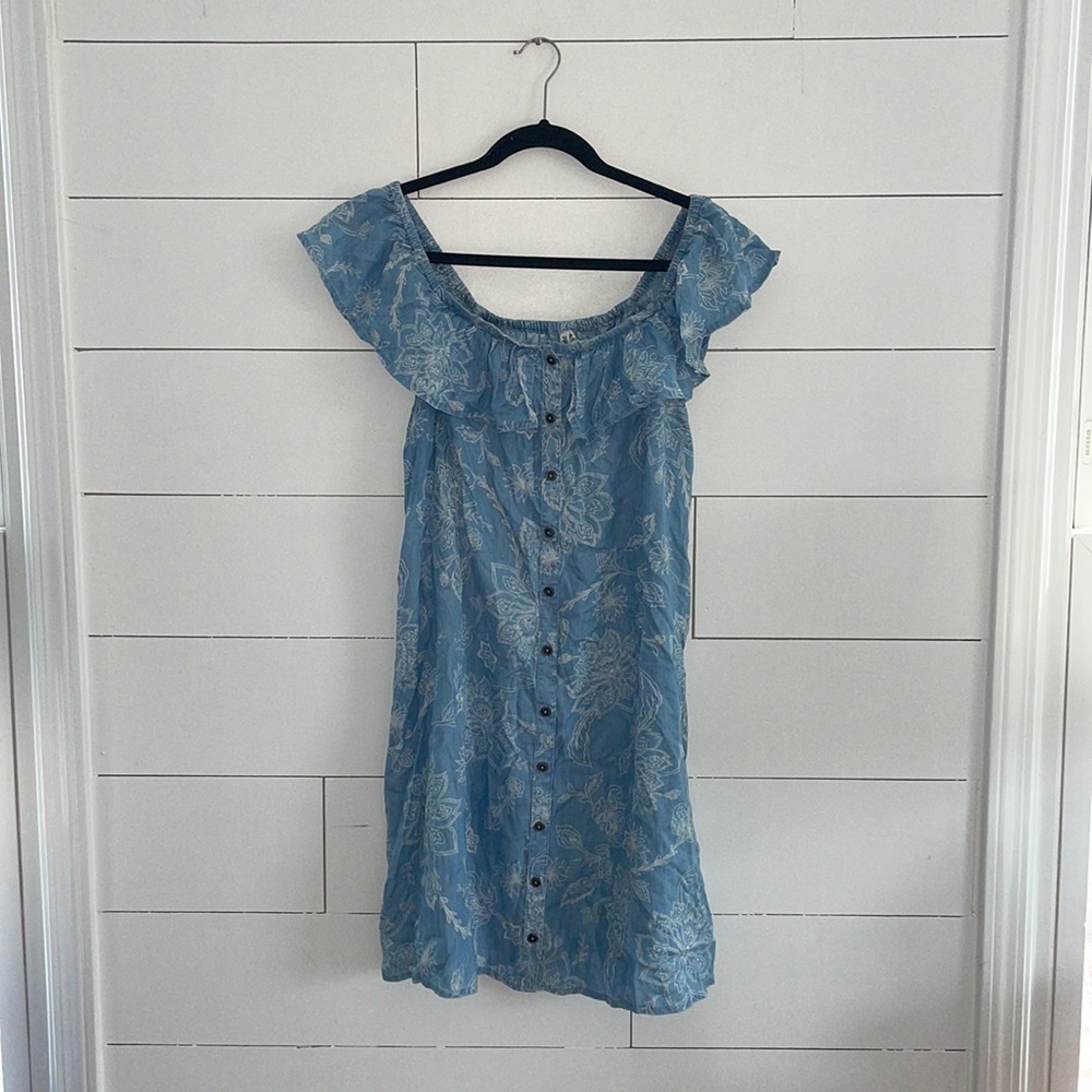 Mudd Floral Off The Shoulder Button Up Summer Sun Dress Blue/White XL #0069